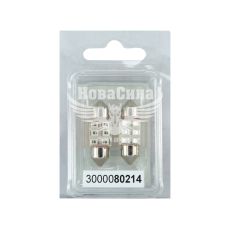 Лампочка 2-ох цокольна LED T11_C8W SMD червона 6-діодів 12V-0,7Вт SV8.5-8 28мм. (Futura) (к-т.-2шт.) (80214)