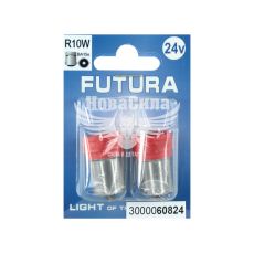 Лампочка 1-но конт. груша красная LED SMD 24V 12-диодов R10W BA15s (Futura) (к-т.-2шт.) 65Lm (60824)
