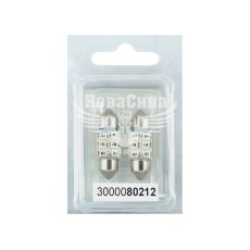 Лампочка 2-х цокольная LED T11_C8W SMD синяя 6-диодов 12V-0,7Вт SV8.5-8 28мм. (Futura) (к-т.-2шт.) (80212)