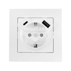 Розетка одинарна Lezard Vesna з/з + USB + Type C, білий (742-0288-181TC)