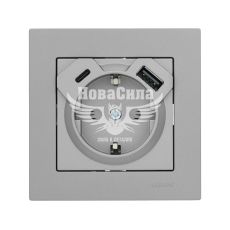 Розетка одинарна Lezard Vesna з/з + USB + Type C, платина (742-3588-181TC)