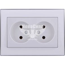 Розетка двойная Lezard Rain б/з, белый с боковой вставкой хром (703-0225-128)