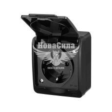 Розетка одинарна Elektro-Plast Hermes з/з з кришкою IP44 16А, чорна (0324-09)