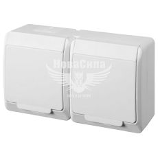 Розетка подвійна Elektro-Plast Hermes з/з з кришкою IP44 16А, біла (0325-02)