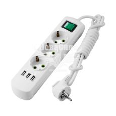 Подовжувач Lezard Letitia 3 входи 2 метра з/з, кнопкою та USB (721-0302-302U)