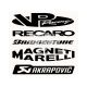 Наклейка з написом в ряд (VP Racing, Recaro, Bridgestone, Magneti Marelli) (чорна) 28х14