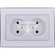 LEZARD RAIN Розетка подвійна б/з, білий з боковою вставкою хром