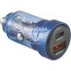 Зарядне для портативних пристроїв 12-24V (Brevia) 1USB-A, 1USB-C, 45W, прозоре синє