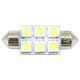 Лампочка 2-ох цокольна LED T11_C5W SMD біла 6-діодів 12V-5Вт SV8.5-8 36мм. (Solar)(упак.-10шт.) (LS252_P)