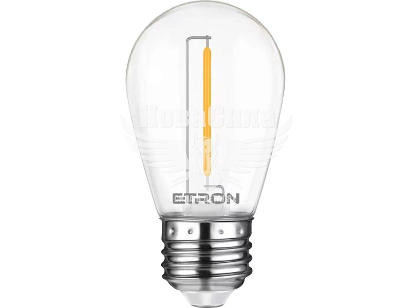 ETRON Світлодіодна лампа E27 Filament 1Вт 2500K S14 прозорий пластик