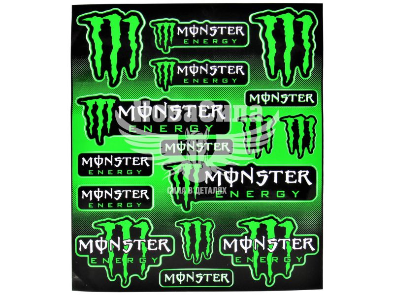 Наклейка (планшет) для мото Monster кт.-16шт. 29х24,5 зелена