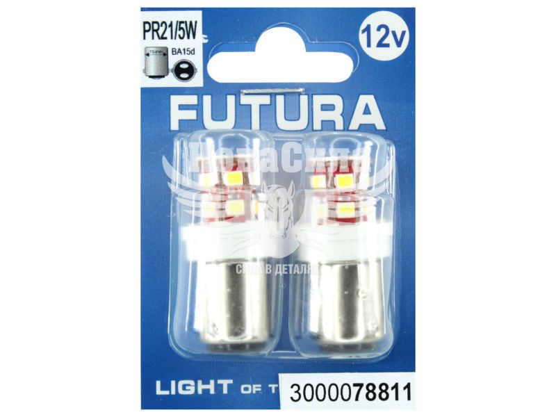 Лампочка 2-ох конт. груша біла LED SMD 12V 24-діоди P21/5W BA15d (Futura) (к-т.-2шт.)