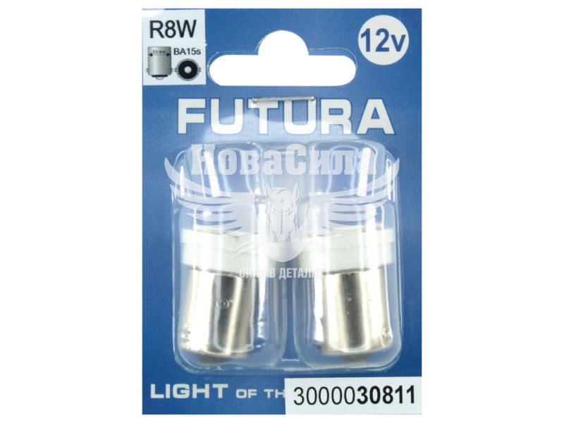 Лампочка 1-но конт. груша біла LED SMD 12V 4-діоди R8W BA15s (Futura) (к-т.-2шт.)