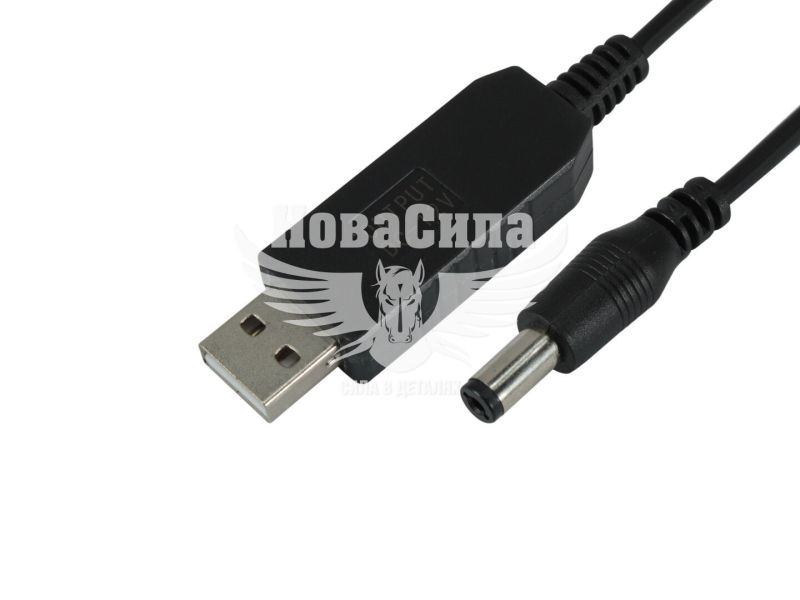 Кабель перехідник USB для живлення роутера 5v-12v чорний (КНР) (5.5х2.1мм. 1м.)