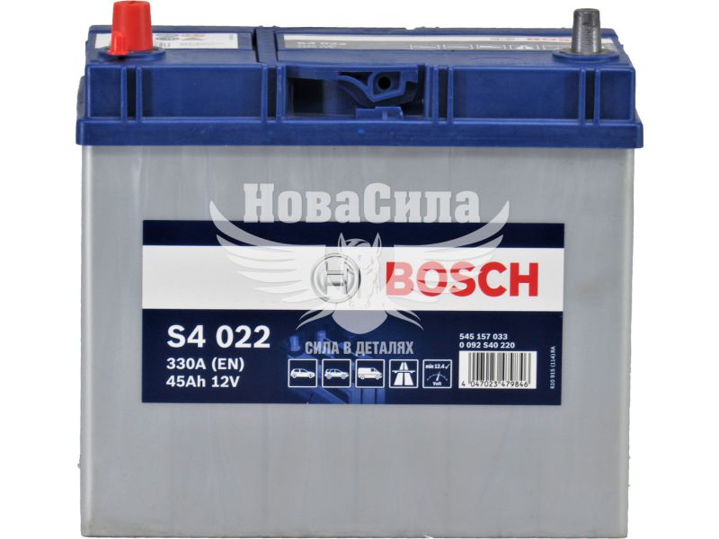 АКБ Азія 45-А/Ч (Bosch) S-4 (L+) 330A (238х129х227мм.) тонкі клеми (0092S40220)