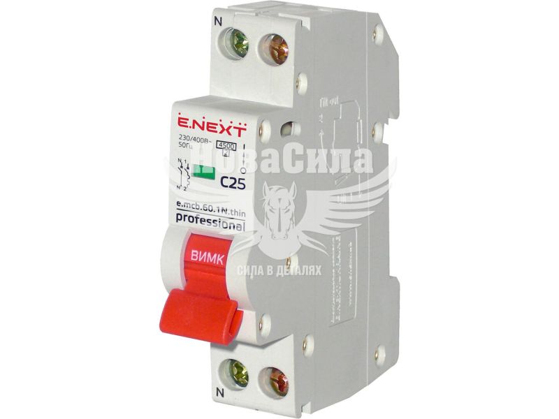 Автоматичний вимикач E.NEXT e.mcb.pro.60.1N.С25.thin 1р+N C25A 4,5kA 1М (p055003)