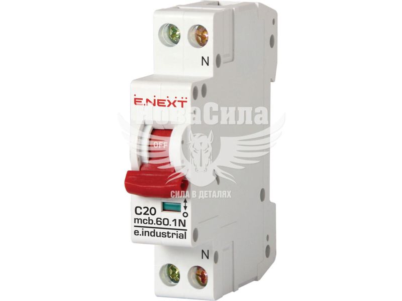 Автоматичний вимикач E.NEXT e.industrial.mcb.60.1N.C6.thin 1р+N C6A 6kA 1М (i0170001)