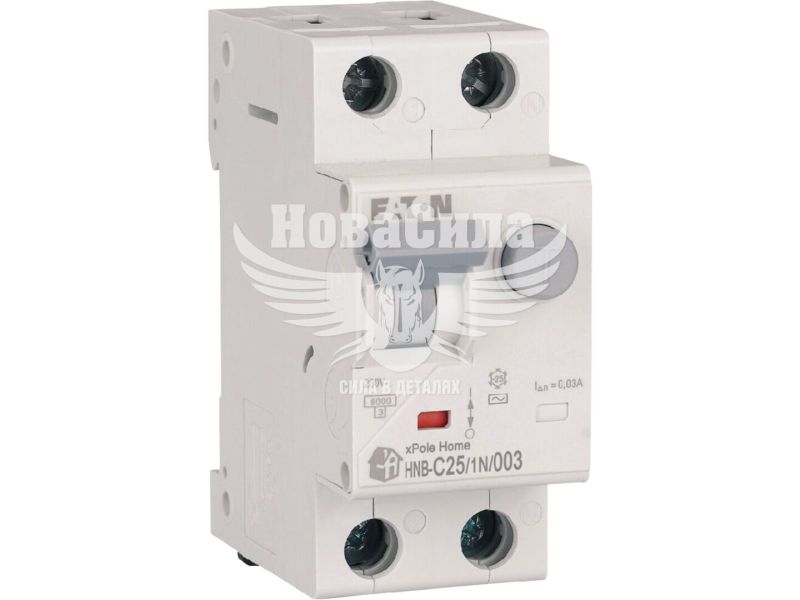 Диференціальний автоматичний вимикач EATON HNB-C25/1N/003 1P+N C25A 6kA 30mA тип AC (195129)