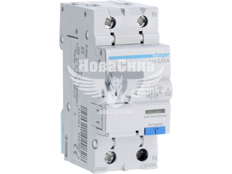 Диференціальний автомат Hager 1P+N C32A 6kA 30mA тип A (AD982J)