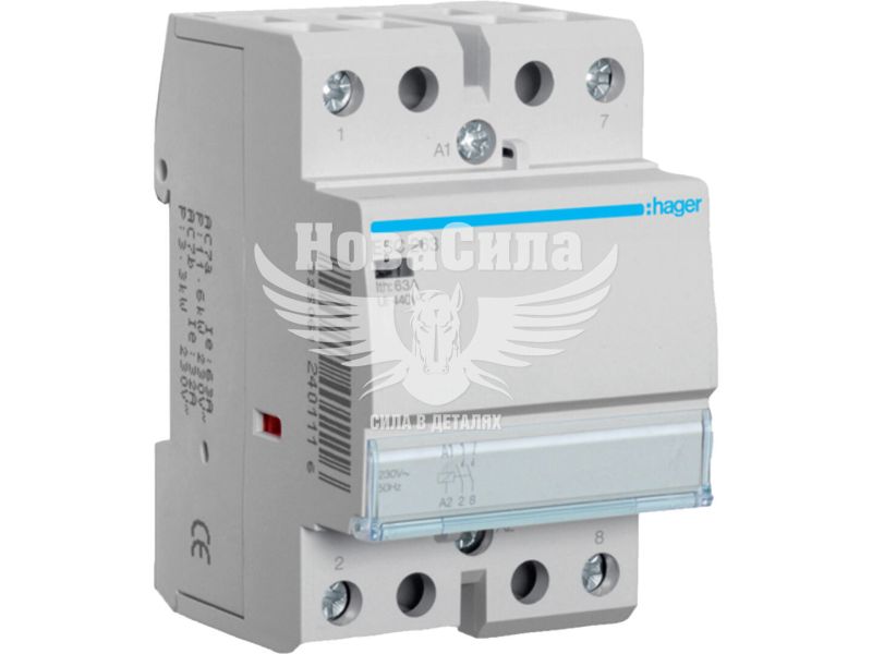 Контактор Hager 63А, 2NO (НВ). 230В 1М (ESC263)