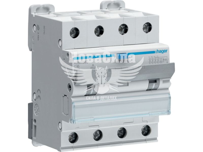 Диференціальний автомат Hager 4P C16A 6kA 30mA тип A (ADM466C)