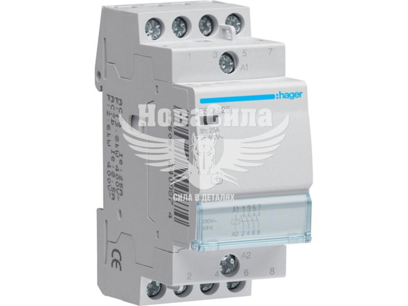 Контактор Hager 25А, 4NO (НВ), 230В 1М (ESC425)