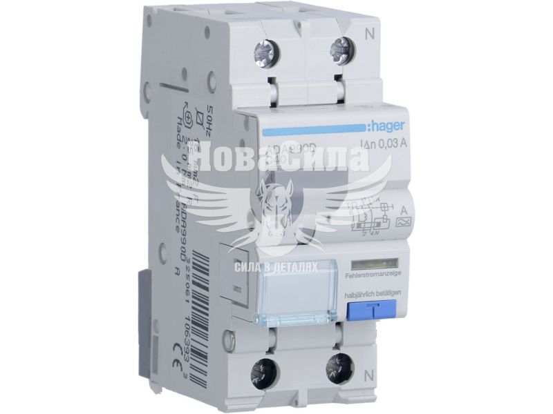Диференціальний автомат Hager 1P+N C40A 6kA 30mA A (ADA990D)