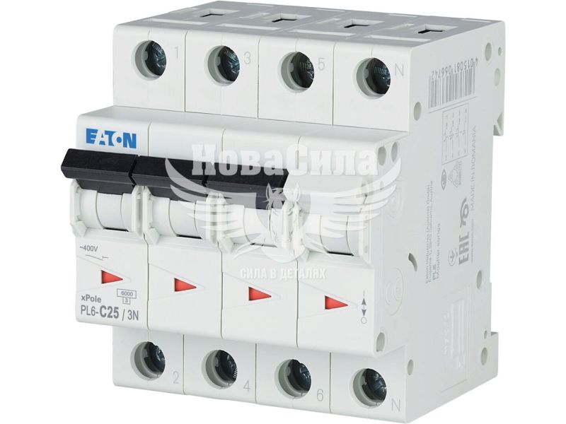 Автоматичний вимикач EATON PL6-C25/3N 3п+N C25A 6kA 4М (106912)