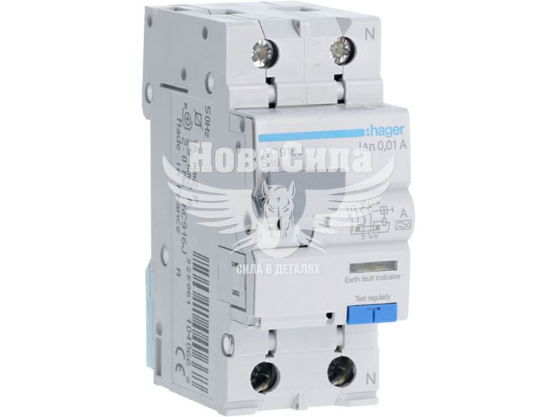 Диференціальний автомат Hager 1P+N B16A 6kA 10mA тип A (AC916J)
