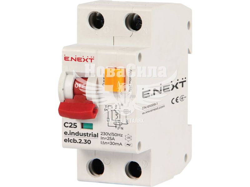 Диференційний автомат E.NEXT e.industrial.elcb.2.C25.30, 2р, 25А, С, 30мА (i0230005)