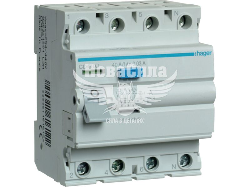 Пристрій захисного відключення Hager 4P 40A 6кА 30mA Тип A (ПЗВ) (CD440J)