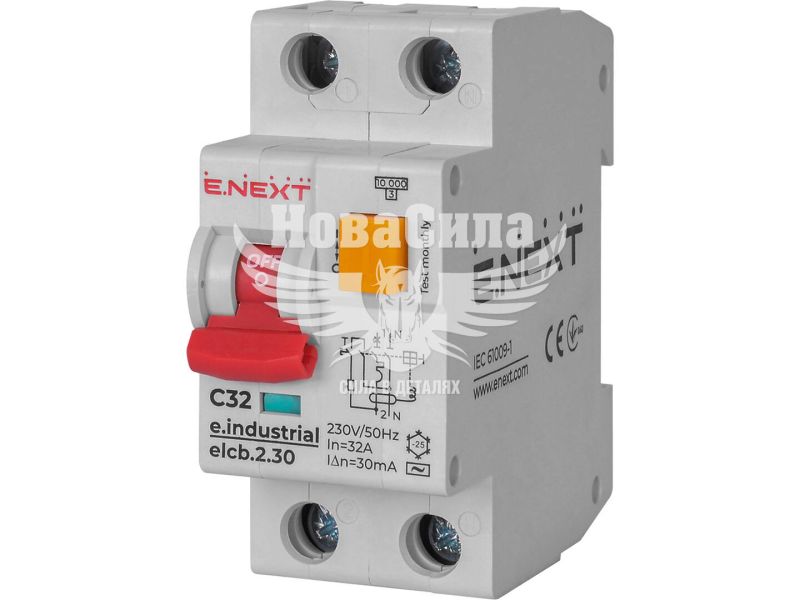 Диференційний автомат E.NEXT e.industrial.elcb.2.C32.30, 2р, 32А, С, 30мА (i0230006)