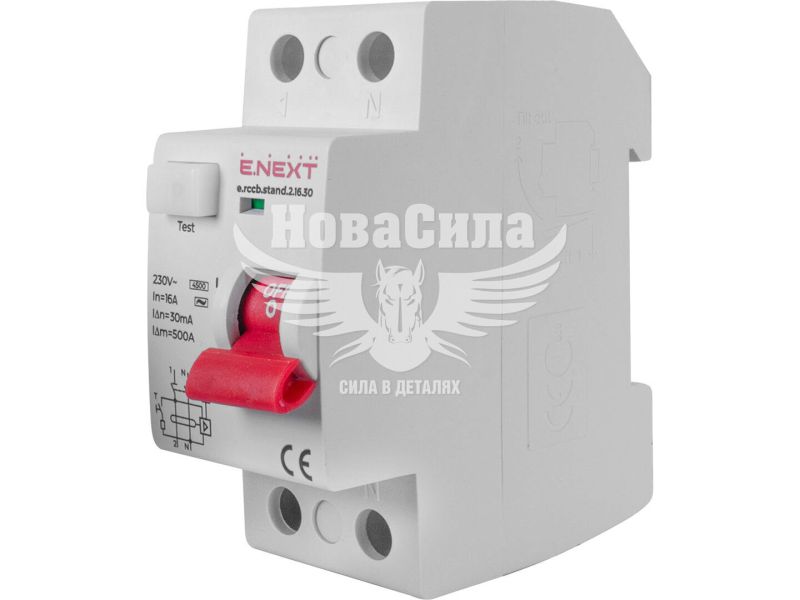 Вимикач диференціального струму E.NEXT e.rccb.stand.2.16.30 2р, 16А, 30mA ПЗВ (s034011)