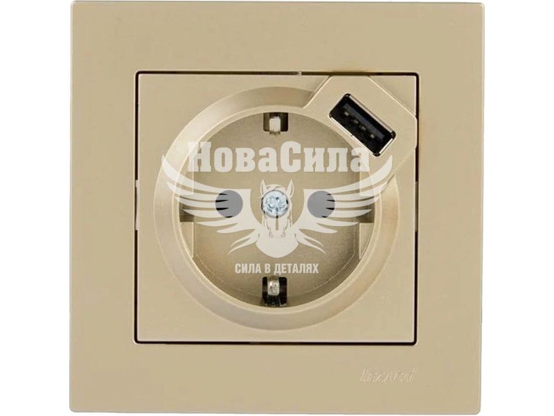 Розетка одинарна Lezard Mira з/з + USB роз'єм, крем (701-0303-181)