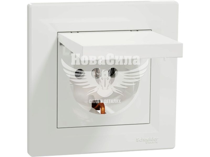 Розетка одинарна Schneider Electric Asfora з/з з кришкою, білий (EPH3100121)