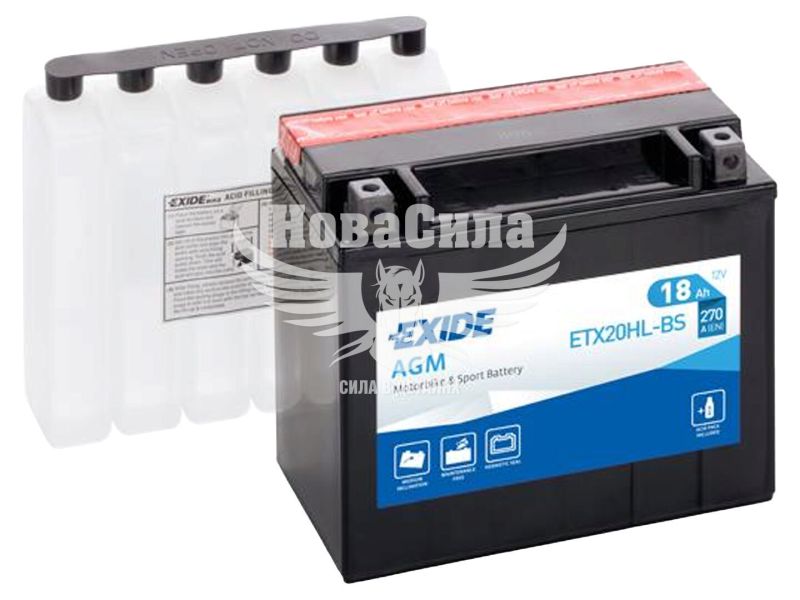 АКБ мото кислотний 12V 18-А/Ч R+ (Exide) (AGM) (175х87х155) (ETX20HL-BS)