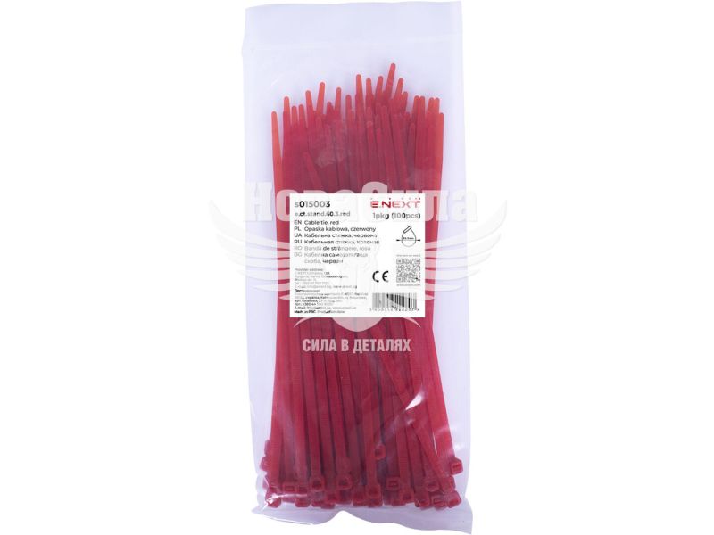 Кабельна стяжка (хомут) 3х60мм E.NEXT e.ct.stand.60.3.red (100шт), червона (s015003)