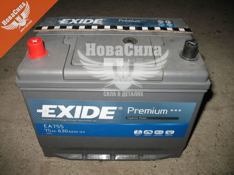 АКБ Азія 75-А/Ч (Exide) Premium (L+) 630A (272х170х225мм.) (EA755)