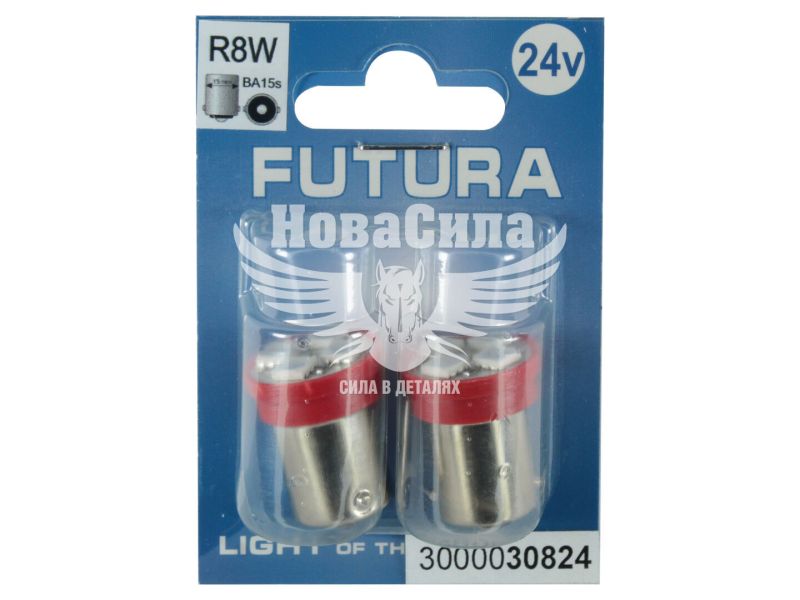 Лампочка 1-но конт. груша червона LED SMD 24V 4-діоди R8W BA15s (Futura) (к-т.-2шт.) (30824)