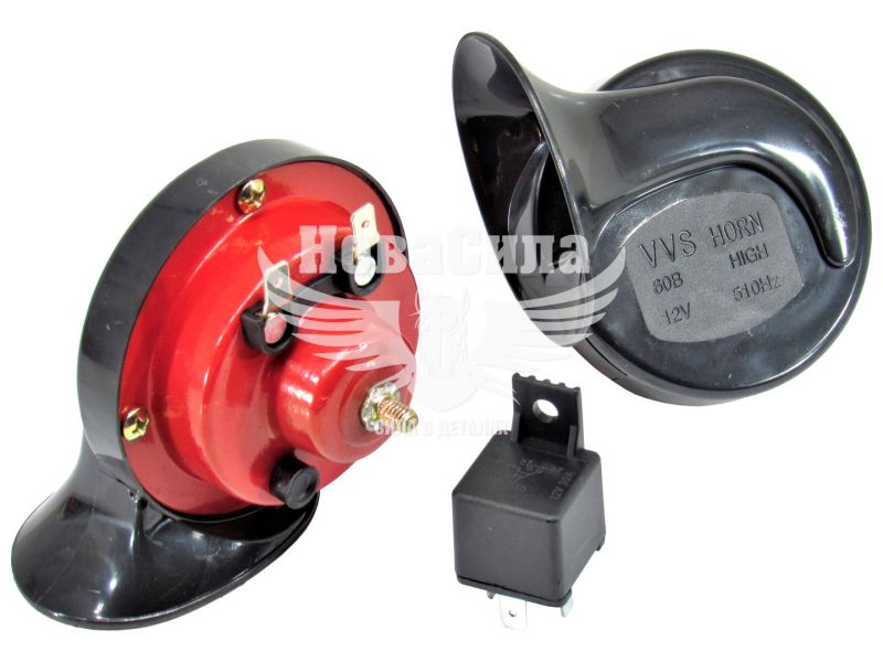 Сигнал ракушка (VVS) 12V 2-конт. чорн./черв. (CA-10202)