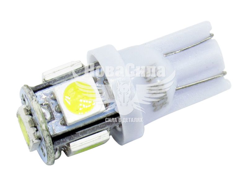 Лампочка без цоколя LED T10_W5W SMD біла 5-діодів 12V W2.1x9.5d (Solar) (упак.-10шт.) (LS243_P)