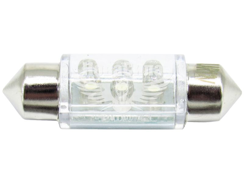 Лампочка 2-ох цокольна LED T11_C5W LEDS біла 6-діодів 24V-5Вт SV8.5-8 36мм. (Solar) (упак.-10шт.) (LF195_P)