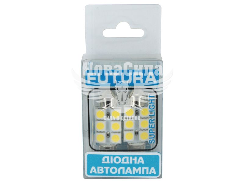 Лампочка 2-ох цокольна LED T11_C10W SMD біла 6-діодів 12V-1,7Вт SV8.5-8 35мм. (Futura) (к-т.-2шт.) (30311)