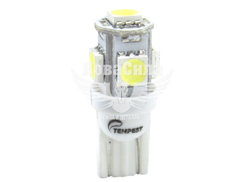 Лампочка без цоколя LED T10_W5W SMD біла 5-діодів 12V W2.1x9.5d (Tempest) (упак.-10шт.) (tmp-14T10-12V)