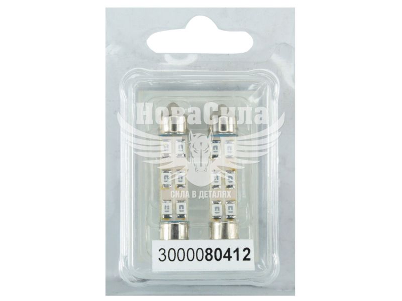 Лампочка 2-ох цокольна LED T11_C8W SMD червона 6-діодів 12V-0,7Вт SV8.5-8 41мм. (Futura) (к-т.-2шт.) (80414)