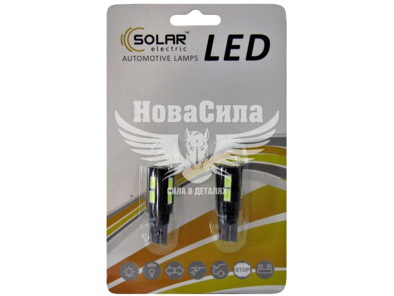 Лампочка без цоколя LED T10_W5W SMD біла 10-діодів 12V W2.1x9.5d (Solar) (к-т.-2шт.) (LS287_B2)