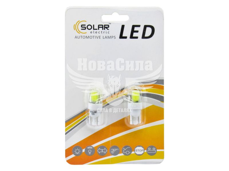 Лампочка без цоколя LED T10_W5W LEDS біла 1-діод 72lm. 12V W2.1x9.5d (Solar) (к-т. 2шт.) (LC344_B2)