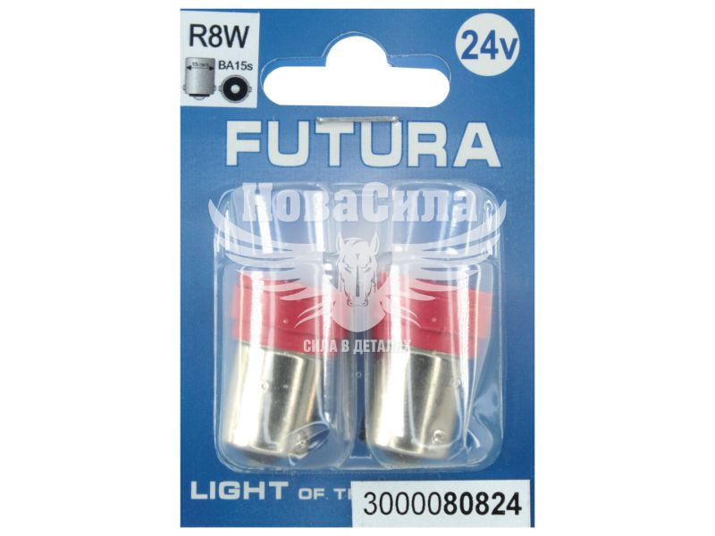 Лампочка 1-но конт. груша червона LED SMD 24V 6-діодів R8W BA15s (Futura) (к-т.-2шт.) (80824)