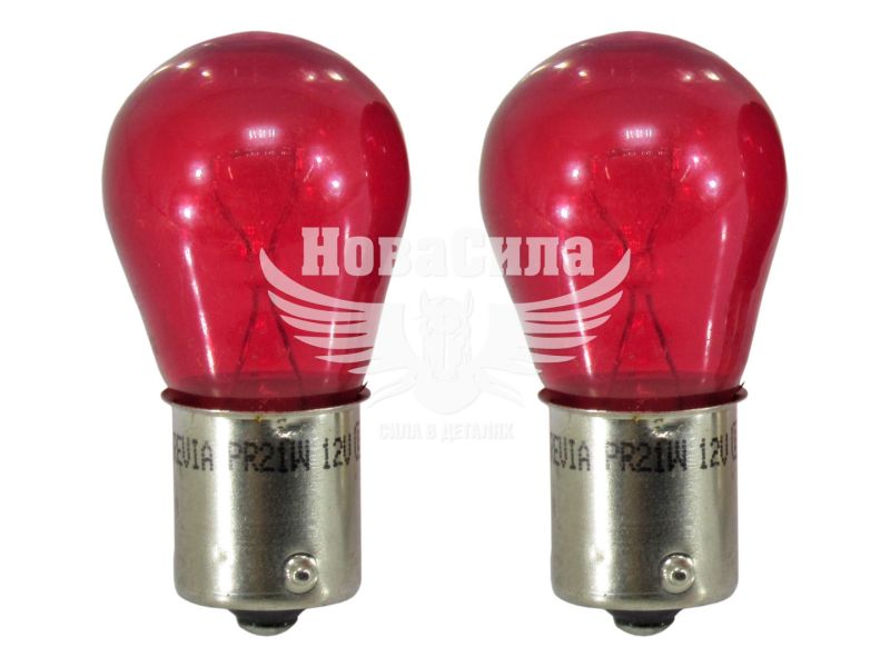 Лампочка 1-но конт. груша червона 12V-21/5Вт PR21/21W BAW15s (Brevia) (к-т. 2шт.) (12326B2)