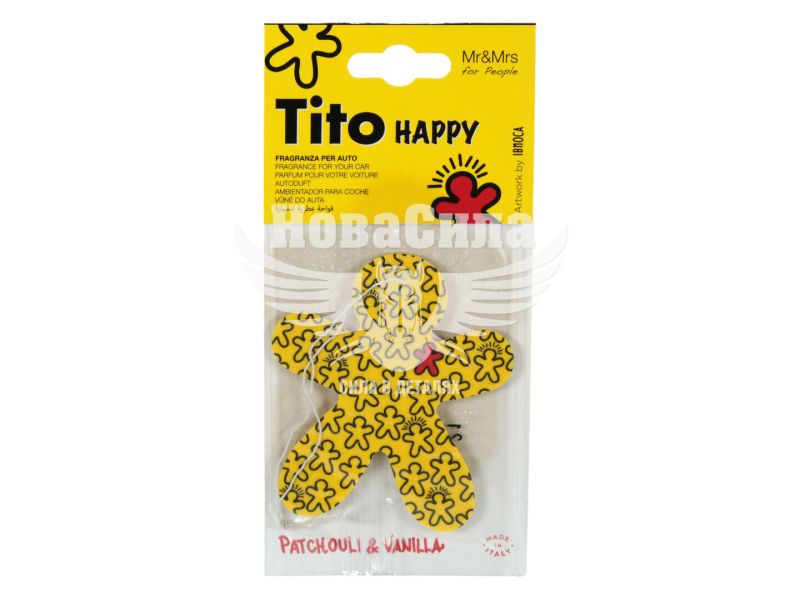 Ароматизатор (Mr&Mrs) Tito Happy Yellow Patchouli/Vanilla (суха картка) (JTITOPAP01V01)